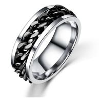 Punk Rock RVS draaibare ketting ringen Ring Size:11(Black)