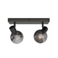 Glazura - LED Plafondlamp 2 spots - Glazen bollen - Smokey glas - Zwart - E14 fittingen