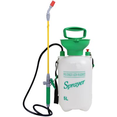 Plantenspuit met hoge druk sproeier en lange spuit - kunststof - 5 liter - wit/groen
