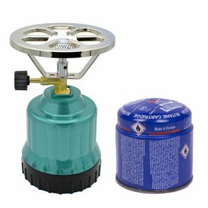 Camping kookstel kunststof metallic groen incl. gas navulling priktank 190 gram - Kookbranders