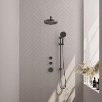 BRAUER Stripe Thermostatische Inbouw Regendouche - SET 10 - 25cm douchekop - rechte muurarm - 3-standen handdouche - doucheslang - geïntegreerde glijstang - gunmetal geborsteld PVD 5-GM-383