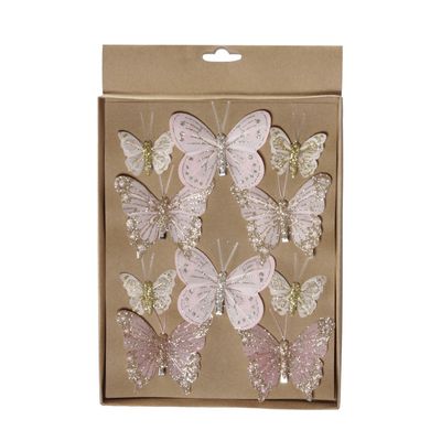 20x stuks decoratie vlinders op clip lichtroze diverse maten