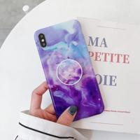 Marmer anti-drop TPU bescherming achtercover voor iPhone XS Max met opvouwbare houder (Z28)