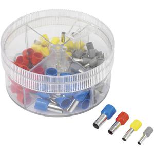 TRU COMPONENTS 739966 Assortiment adereindhulzen 4 mm², 6 mm², 10 mm², 16 mm² Deels geïsoleerd Grijs, Geel, Rood, Blauw 100 stuk(s)