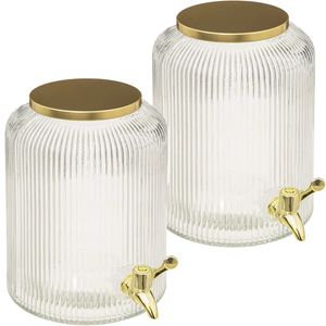 2x Stuks - glazen drank dispenser 5 liter met gouden metalen kraantje