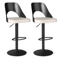 Barhocker 2er Set Barkrukken 360° Draaibaar in Hoogte Verstelbare Draaistoel Keukenstoelen met Kunstlederen Zitting en Rugleuning Zwart