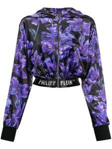 Philipp Plein hoodie crop à fleurs - Noir