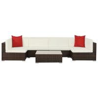 7-delige Loungeset met kussens poly rattan bruin