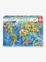 Puzzel wereldkaart dino's - 150 stuks - EDUCA blauw - thumbnail