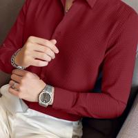 Bon&Bon Men's Waffle Knit Shirt - Black Long Sleeve Button Front Burgundy / S