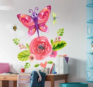 Sticker kinderkamer bloem vlinder