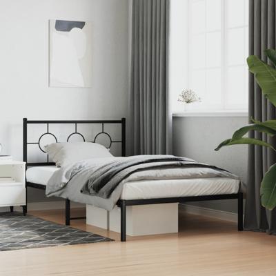Bedframe met hoofdbord metaal zwart 107x203 cm