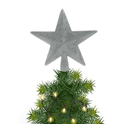 Kerstboom piek - 1x - ster - zilver - glitters - 19 cm - kunststof kerstpiek - piek