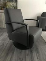 Leren draaifauteuil met stalen frame en schotelvoet - grijs leer - Echt leer, Industrieel, ontdek de vele Leersoorten en Kleuren bij ShopX