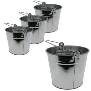 Emmer van zink - Set van 4x stuks - 5 liter - zilverkleurig - 16 x 21 cm - plantenpot