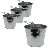 Emmer van zink - Set van 4x stuks - 5 liter - zilverkleurig - 16 x 21 cm - plantenpot - thumbnail