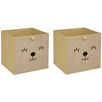 Opbergmand/kastmand beer- 2x - voor kinderen - karton/kunststof - bruin - 30 x 30 x 30 cm