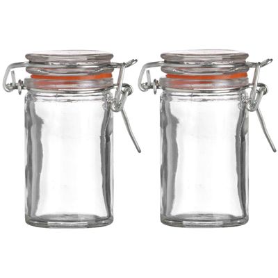 Voorraadpotje/kruidenpotje - 2x - mini - 70 ml - glas - met beugelsluiting