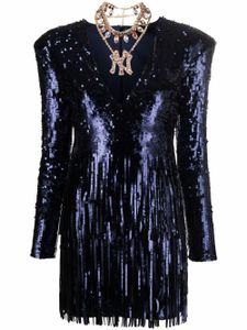 Philipp Plein robe brodée de sequins à col v - Bleu