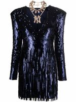 Philipp Plein robe brodée de sequins à col v - Bleu