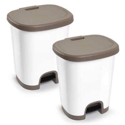 Plasticforte afvalemmers - pedaalemmers - set 2x stuks - wit/taupe - van 27 liter