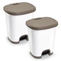 Plasticforte afvalemmers - pedaalemmers - set 2x stuks - wit/taupe - van 27 liter