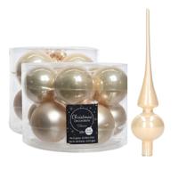 Glazen kerstballen pakket champagne glans/mat 32x stuks inclusief piek glans - Kerstbal - thumbnail