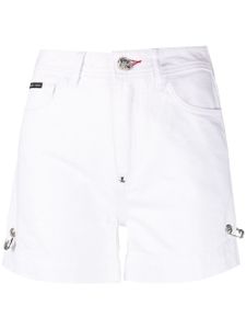 Philipp Plein short en jean à détail d'épingle - Blanc