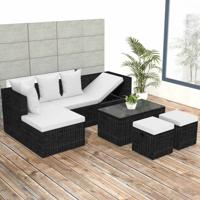 4-delige Loungeset met kussens poly rattan zwart