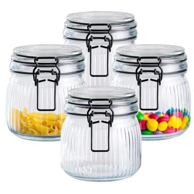Alpina Voorraad/weck pot - 4x - transparant - geribbeld?glas - 15 x 12 cm - 1 L