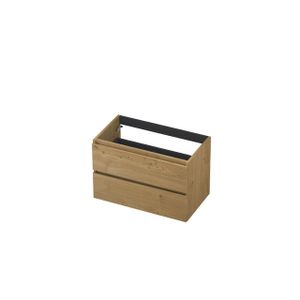 INK Fineer Wastafelonderkast - 80x45x52cm - 2 lades - greeploos - houten keerlijst - MDF Fineer Natur 1221420