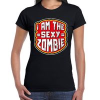 Halloween sexy zombie verkleed t-shirt zwart voor dames - thumbnail