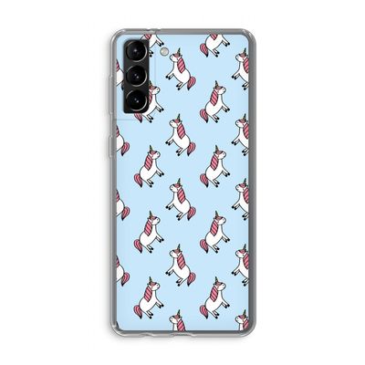 Eenhoorns overal: Samsung Galaxy S21 Plus Transparant Hoesje
