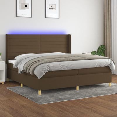 Boxspring met matras en LED stof donkerbruin 200x200 cm