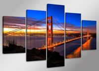 Schilderij - Golden Gate Bridge, Blauw/Rood, 160X80cm, 5luik - thumbnail