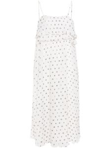 GANNI monogram-print plissé midi dress - Blanc