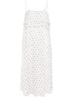 GANNI monogram-print plissé midi dress - Blanc - thumbnail