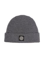 Stone Island Junior bonnet en maille nervurée à patch logo - Gris - thumbnail