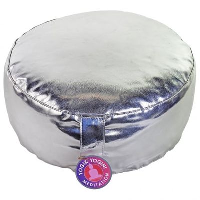 Yogi & Yogini Meditatiekussen Rond Kunstleer Zilverkleurig - 33 x 17 cm
