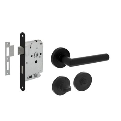Intersteel Deurbeslag set toiletslot 63/8mm zwart met Deurkruk Bastian en WC-sluiting Zwart