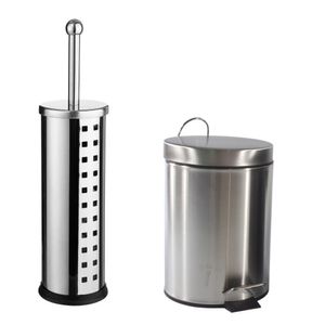 Toiletborstel houder zilver rvs 39 cm met pedaalemmer 3 liter