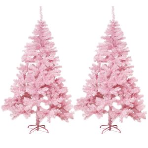 2x stuks kunst kerstbomen/kunstbomen roze 180 cm