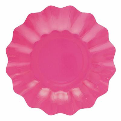Feestbordjes met schulprand - 8x - fuchsia roze - rond - karton - 27cm