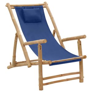 Terrasstoel bamboe en canvas marineblauw