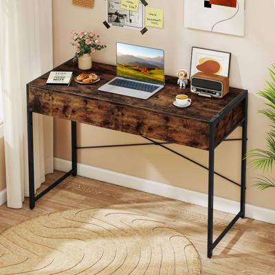 Computertisch met 2 Lades Compacte Bureau Werktafel Make-up Tafel Rustiek Bruin
