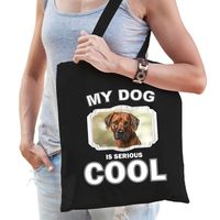 Katoenen tasje my dog is serious cool zwart - Rhodesische pronkrug  honden cadeau tas   -