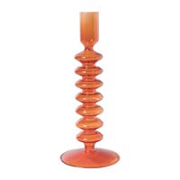 Glazen kandelaar rib - oranje - ø9x21.5 cm - thumbnail