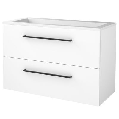 Badmeubelset BWS Salt 100x46cm Met Grepen 2 Lades Met Wastafel Acryl Ice White