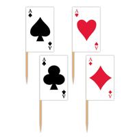 50x stuks Casino speelkaarten thema cocktailprikkers - Feestartikelen Las Vegas/kaartspellen