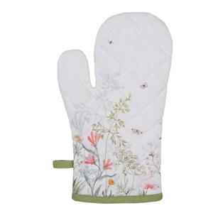 Clayre & Eef Ovenhandschoen Bloemen Wit/groen 18x30cm